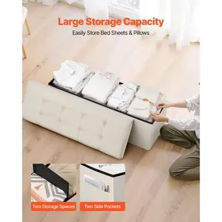 VEVOR faltbare Ottomane mit Stauraum (rechteckig), Fußbank mit Seitentaschen, klappbarer gepolsterter Sitzhocker bis 299,37 kg belastbar, 11 x 38 x 38 cm, für Wohnzimmer Schlafzimmer, Flur, Beige VEVOR faltbare Ottomane mit Stauraum (rechteckig), Fußbank mit Seitentaschen, klappbarer gepolsterter Sitzhocker bis 299,37 kg belastbar, 11 x 38 x 38 cm, für Wohnzimmer Schlafzimmer, Flur, Beige