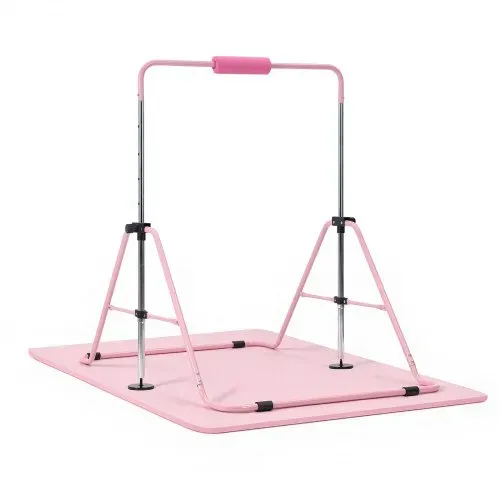 VEVOR Gymnastikstange für Kinder mit 63,5 kg Tragkraft, Klappbares Turnreck mit Matte, Höhenverstellbare Turnstange für Indoor- und Outdoor-Training, Heimtrainingsgerät für Kinderturnen zu Hause, Rosa – Bild 9