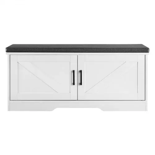 VEVOR Schuhregalbank Schuhbank (1000 x 355 x 460 mm), Eingangsbank mit gepolstertem Sitzkissen & 2 Scheunentüren, Schuhregal (136 kg belastbar), für Flur Wohnzimmer Schlafzimmer Schwarz Weiß – Bild 8
