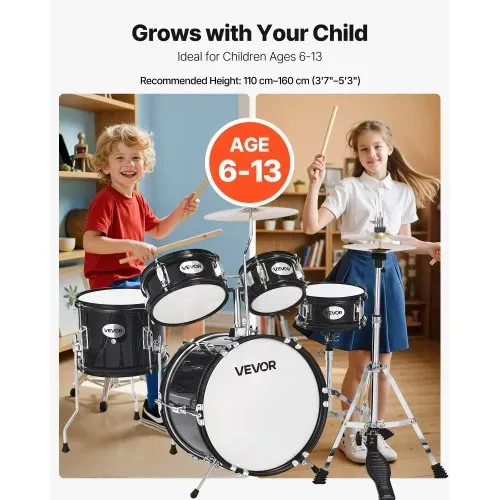 VEVOR Schlagzeug Set, 5-teilig, inkl. 35,6 cm Basstrommel, 20,3 cm Snare, 15,2 cm & 20,3 cm Tomtoms, 25,4 cm Standtom, 25,4 cm Crash-Becken & 20,3 cm-Hi-Hat, für Kinder von 6–13 Jahren (schwarz) VEVOR Schlagzeug Set, 5-teilig, inkl. 35,6 cm Basstrommel, 20,3 cm Snare, 15,2 cm & 20,3 cm Tomtoms, 25,4 cm Standtom, 25,4 cm Crash-Becken & 20,3 cm-Hi-Hat, für Kinder von 6–13 Jahren (schwarz)