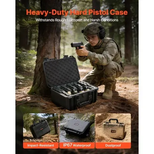 VEVOR Hartschalenkoffer für 4 Pistolen, Pistolenkoffer mit XPE-Schaumstoffeinlage 404x319x192 mm, Wasserdichter Kurzwaffenkoffer mit Anpassbarem Innenraum & Tragegriff, für Pistole Objektive Kamera – Bild 3