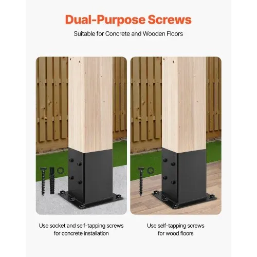 VEVOR Aufschraubhülse, 4 Stück, Pfostenträger Innenmaß 142x142 mm für 139,7x139,7mm Pfosten, Bodenhülse aus Karbonstahl, Ideal für Pavillon-Terrassengeländer-Stützdeck-Grundplatte, schwarz – Bild 2