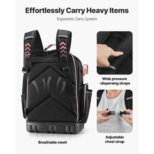 VEVOR Werkzeugrucksack, 56 Taschen, Werkzeug-Aufbewahrungs-Organizer, Backpack mit Laptopfach, Baustellenrucksack, Werkzeugtasche für Elektriker, Reparaturarbeiter & Heizungstechniker – Bild 3