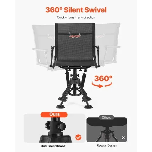 VEVOR Faltstuhl Campingstuhl Anglerstuhl mit Armlehnen & Stahlrahmen & verstellbarer Beine Klappstuhl Gartenstuhl (158 kg belastbar) 360° geräuschlos drehbar, für Picknick Garten Outdoor Angeln – Bild 2