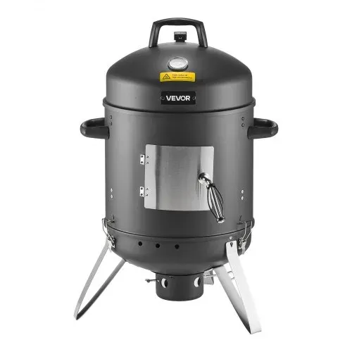 VEVOR Räuchertonne, 40 cm vertikaler Holzkohlegrill, beschichteter Stahlgrill mit 2 Grillrosten, Thermometer, Lüftungsöffnungen & herausnehmbarer Ascheschale, BBQ Räucherofen für Grillpartys – Bild 8