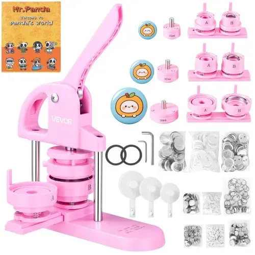 VEVOR Buttonmaker 25 / 32 / 58 mm 3-in-1-Pinmaker, 300-teilige Buttonteile, Buttonmaker-Maschine mit Panda-Zauberbuch, ergonomisches Stanzset mit Bogengriff, für DIY-Geschenke für Kind – Bild 8