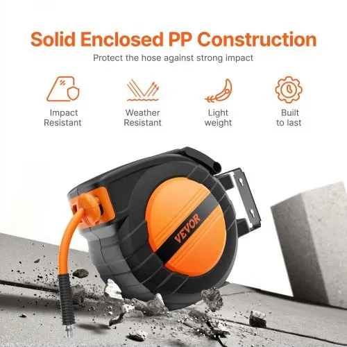 VEVOR Druckluft Schlauchtrommel, 9,52 mm x 15,24 m Luftschlauch, max. 300 PSI, Schlauchaufroller mit automatischem Aufrollen, Decken-/Wandmontage, geschlossene PP-Rolle & 180°-Schwenkhalterung – Bild 4
