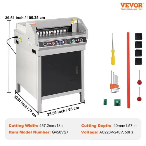 VEVOR Elektrischer Papierschneider Max. 450 mm, Elektrische Eckenabrundung, Schnittstärke 40 mm, mit intelligentem LCD-Panel, Positionierung des Infrarotlichts, für Etiketten, Büro – Bild 6