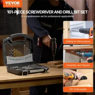 VEVOR Bohrerset 101-teilig, Bohrer- und Schrauberbit-Set, Schraubendreherbit-Set geeignet zum Bohren und Schrauben in Holz, Metall und Zement, Bohrer-Sets Kombi-Set sortiert in geordneter Tragkoffer VEVOR Bohrerset 101-teilig, Bohrer- und Schrauberbit-Set, Schraubendreherbit-Set geeignet zum Bohren und Schrauben in Holz, Metall und Zement, Bohrer-Sets Kombi-Set sortiert in geordneter Tragkoffer