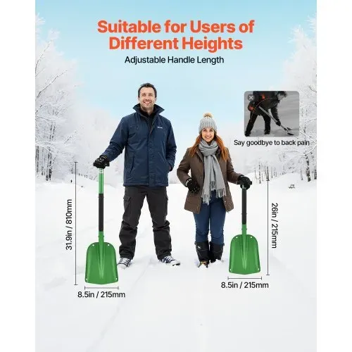 VEVOR Schneeschaufel, 270x215 mm, Schneeschieber aus Aluminiumlegierung mit T-förmigen Griffen, Schneeräumer, Schneeschippe, Schneeschüppe, tragbares Schneeräumwerkzeug für Garten, Auto, Camping – Bild 2