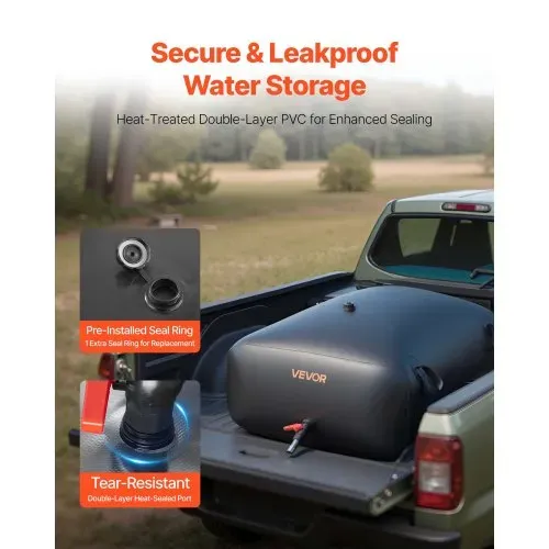 VEVOR Wasserspeicherblase, 330 L Wassersack mit Wasserhahn, Faltbarer & Tragbarer Wasserbeutel aus 1000D PVC, Wasserspeicher für Bewässerungssystem, Trockenheitsresistenz & Katastrophenfälle, Schwarz – Bild 3