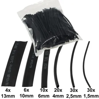 Schrumpfschlauch-Sortiment, 100-teilig in Sortimentstüte, schwarz Schrumpfschlauch-Sortiment, 100-teilig in Sortimentstüte, schwarz