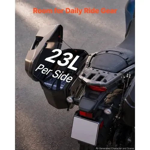 VEVOR Motorrad-Seitenkoffer 2 x 23 L mit Halterungen aus ABS, Schwarze Seitencase mit 3-Stufen-Verriegelung, Roten Reflektoren, Sicherheitsschlössern und Schlüsseln, IPX4-Spritzwasserschutz – Bild 2