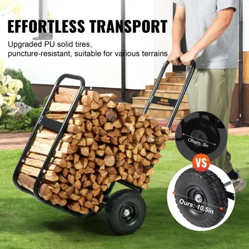 VEVOR Kaminholzwagen 67x52x110cm Brennholzwagen Pulverbeschichteter Stahl Brennholzkarre mit 266,7-mm-Gummirädern Holzwagen Max. 113,4kg Transportwagen inkl. Bungee-Seil Bodennetz 600D Oxford-Tuch – Bild 4
