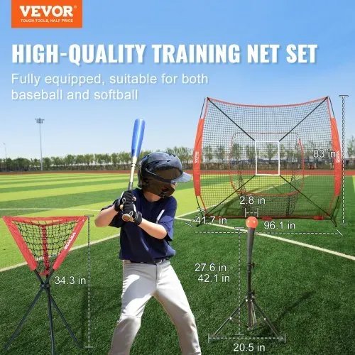 VEVOR 244 x 106 x 211 cm Baseball-Softball-Übungsnetz, Baseball-Trainingsnetz, Schlagen, Fangen, Pitchen, Backstop-Baseballausrüstung mit Bogenrahmen, Tragetasche, Schlagzone, Ball, Ballsammler VEVOR 244 x 106 x 211 cm Baseball-Softball-Übungsnetz, Baseball-Trainingsnetz, Schlagen, Fangen, Pitchen, Backstop-Baseballausrüstung mit Bogenrahmen, Tragetasche, Schlagzone, Ball, Ballsammler