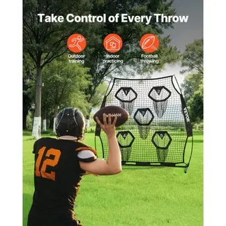 VEVOR Fußballtrainer Wurfnetz Übungsnetz (208 x 91 x 189 cm) mit 5 Zieltaschen & tragbarer Aufbewahrungstasche & Guren & knotenlosem Netz, Training für die Passgenauigkeit des Quarterbacks, schwarz VEVOR Fußballtrainer Wurfnetz Übungsnetz (208 x 91 x 189 cm) mit 5 Zieltaschen & tragbarer Aufbewahrungstasche & Guren & knotenlosem Netz, Training für die Passgenauigkeit des Quarterbacks, schwarz
