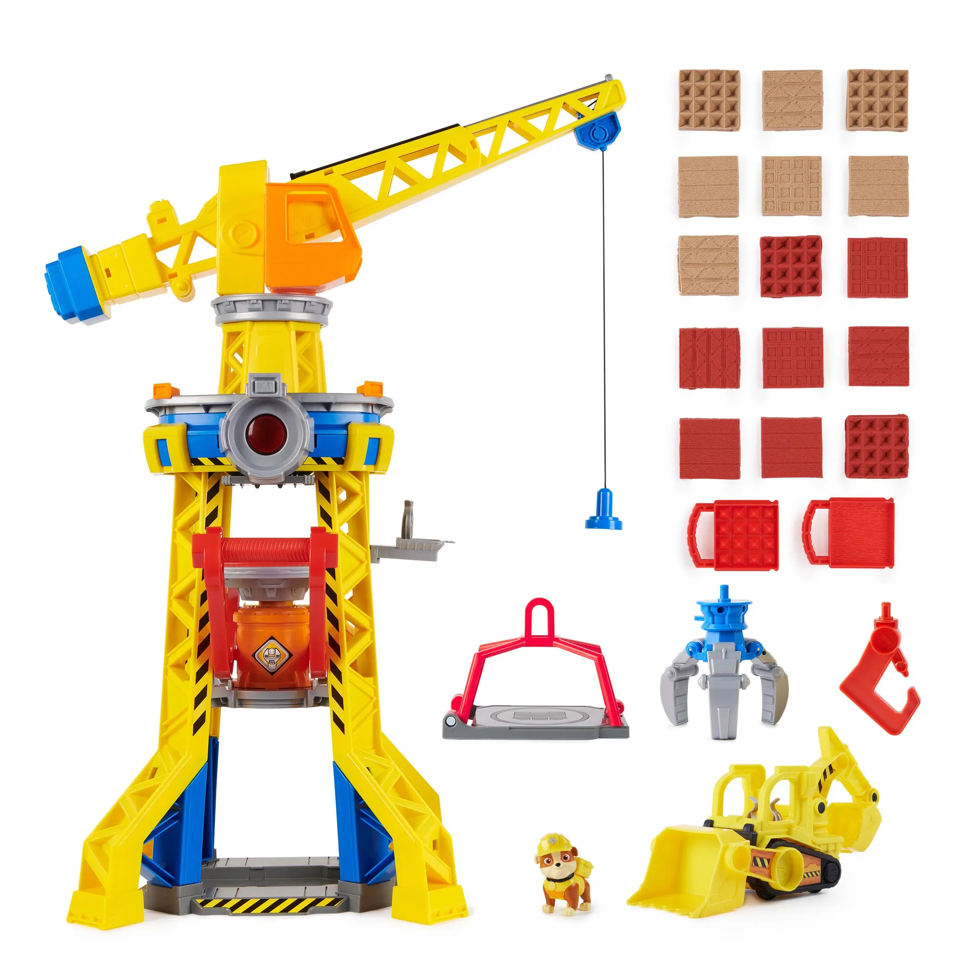 Rubble & Crew Rubble und Crew - Kran-Spielset Baupfoten Hof 68 cm, mit Rubble-Figur, Planierraupen-Fahrzeug und 340 g Build-it Kinetic Sand, Licht und Sound, ab 3 Jahren – Bild 3
