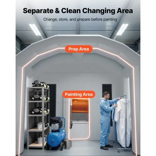 VEVOR Aufblasbare Lackierkabine 12x5x4 m Spritzkabine Lackierzelt Grau, mit 950-W- & 1100-W-Gebläsen Aktivkohlefiltration Umkleidebereich PVC-Fenster für Schwere Pickups & Transporter Tragbar – Bild 3