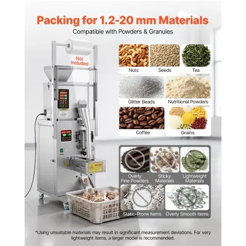 VEVOR Pulververpackungsfüllmaschine Vollautomatische Abfüllmaschine 1-99,9g, Intelligentes Wiegen Abfüllen & Abpacken, Edelstahl, Bodenaufstellung, Ideal für Nüsse Samen Kaffeebohnen Getreide Gewürze – Bild 3