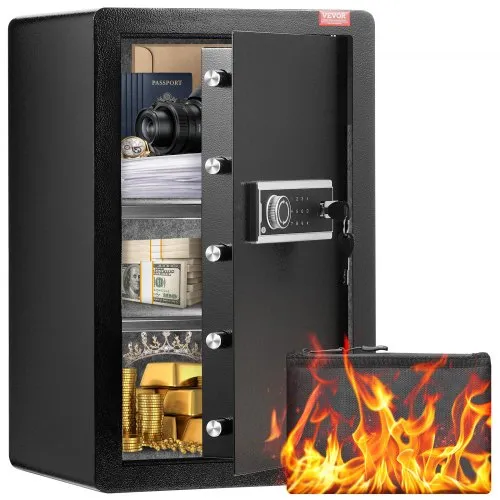 VEVOR Safe Tresor mit feuerfester Geldtasche, Einzeltür-Safe 99 L, 2 Trennwände, digitaler Möbeltresor mit Schlüssel und Code, Wertsachenbox für Geld, Schmuck und Medikamente, Geldtresor Schwarz VEVOR Safe Tresor mit feuerfester Geldtasche, Einzeltür-Safe 99 L, 2 Trennwände, digitaler Möbeltresor mit Schlüssel und Code, Wertsachenbox für Geld, Schmuck und Medikamente, Geldtresor Schwarz