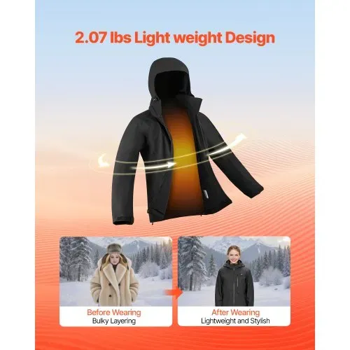 VEVOR Beheizte Jacke für Damen mit 7,4-V-Akku, elektrischer Softshell-Heizmantel, winddichte, Heizjacke, leichte Oberbekleidung mit 5 Heizzonen und 3 Heizstufen, maschinenwaschbar, M – Bild 4