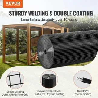 VEVOR Volierendraht 91 x 3048 cm, Gartenzaun, 1,06 mm Maschendrahtzaunrolle, Vinylbeschichtetes Drahtzaun für Hühnerstallbarrieren, Kaninchen- und Schlangenzäune, Geflügelgehege VEVOR Volierendraht 91 x 3048 cm, Gartenzaun, 1,06 mm Maschendrahtzaunrolle, Vinylbeschichtetes Drahtzaun für Hühnerstallbarrieren, Kaninchen- und Schlangenzäune, Geflügelgehege