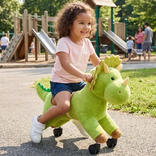 VEVOR Reitpferd auf Rollen 55cm, 40kg Belastbare Stehpferd mit Soundfunktion, Spielpferd mit Weichem Sitz Griffen & 360° Lenkrollen, Grüner Dinosaurier zum Draufsitzen & Reiten für Kinder ab 3 Jahren – Bild 7