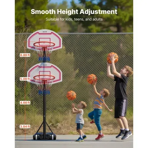 VEVOR tragbarer Basketballständer, 1,6 bis 2,1 m höhenverstellbarer Basketballkorb, verstellbare Basketballanlage mit Nylonnetz & Rollen, tragbares Backboard-Set für Terrassen Poolrand – Bild 3