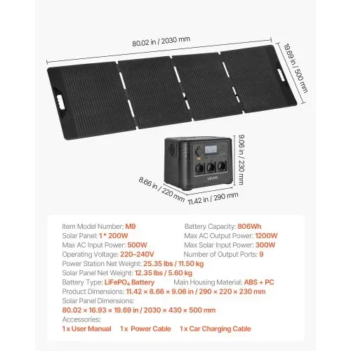 VEVOE Tragbare Powerstation, mit 200-W-Solarpanel, 1200-W-Solargenerator, 806-Wh-LiFePO4-Akku-Backup & 9 Ausgängen, Notstromaggregat für Notfälle zu Hause, Camping & Reisen mit Wohnmobil – Bild 6