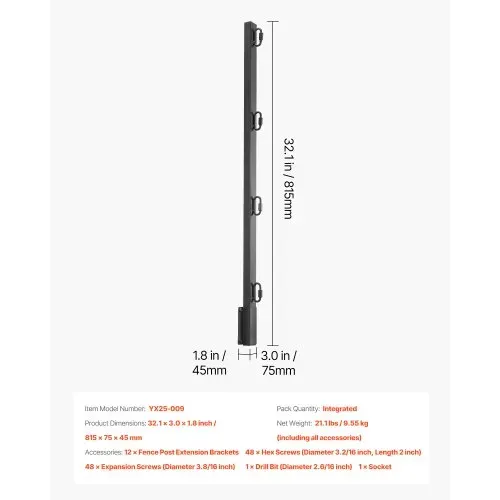 VEVOR Übersteigschutz Zaunerhöhung, 12er-Pack. Stacheldrahtarm 815x75x45 mm, Stacheldrahtabweiser, Stacheldrahthalter aus Stahl, flach oder oberflächenmontierte Stacheldraht-Verlängerungsarme – Bild 6