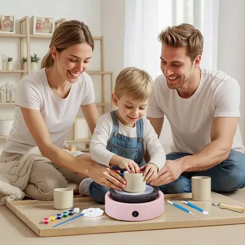 VEVOR Mini Töpferscheibe Maschine 158 mm Drehteller mit einstellbarer Rotationsgeschwindigkeit (0-140 U/min), elektrische Tonscheibe mit Tonformungswerkzeugen für Heimwerken Töpferkurse, Rosa rund – Bild 7