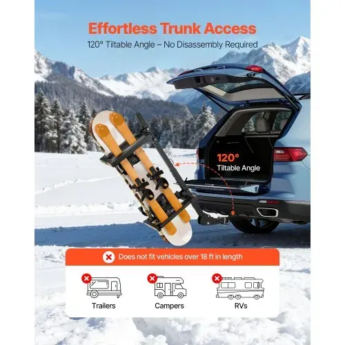 VEVOR Skiboard Snowboard Dachträger für bis zu 6 Paar Ski/4 Snowboards, abschließbarer Skidachträger mit Sicherheitsgurt & Kippzugang, verstellbarer Skihalter passend für die Anhängerkupplung – Bild 3