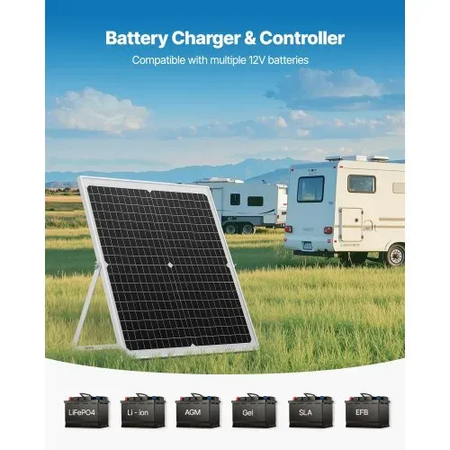 VEVOR 12V Monokristallines Solarpanel-Kit, Solarbatterieladegerät mit intelligentem MPPT-Controller & verstellbarer Halterung, IP67 wasserdicht für Auto, Boot, Wohnmobil, Motorradanhänger – Bild 3