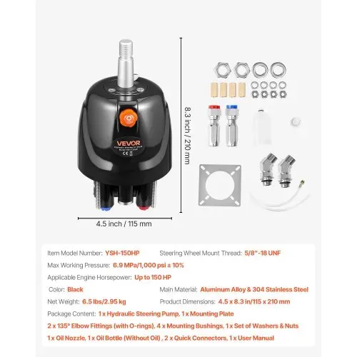 VEVOR Hydraulische Steuerpumpe, 110kW (150 PS), mit 6,9 MPa Betriebsdruck, Gehäuse aus Aluminiumlegierung, Rückschlagventil, austauschbarer Wellendichtung, für Außenbordmotoren & Fischerboote – Bild 6
