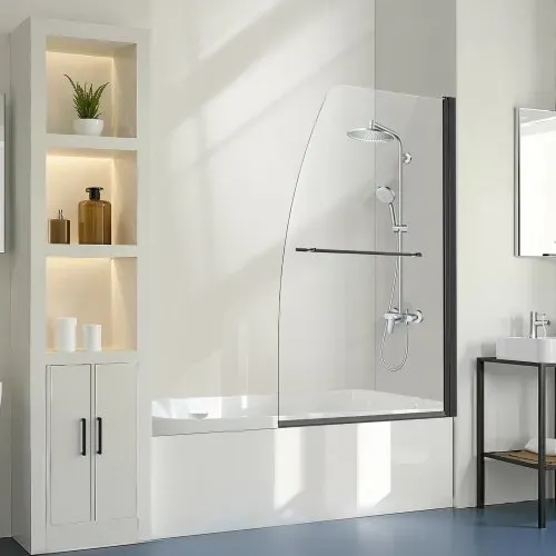 VEVOR rahmenlose Badewannen Duschtür (864 x 1397 mm / B x H) halbe platzsparende Duschtür für Badewanne, 180° drehbare Tür aus gehärtetem Glas, Duschglastür (6 mm Glasdicke), Schwarz – Bild 7