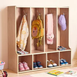 VEVOR Offener Kinderkleiderschrank aus Sperrholz, Kindergarderobe mit 8 Haken & 8 Fächern (4 Groß + 4 Klein), Garderobenregal & Aufbewahrungsregal für Kinderzimmer Zuhause Kindergarten Kita VEVOR Offener Kinderkleiderschrank aus Sperrholz, Kindergarderobe mit 8 Haken & 8 Fächern (4 Groß + 4 Klein), Garderobenregal & Aufbewahrungsregal für Kinderzimmer Zuhause Kindergarten Kita