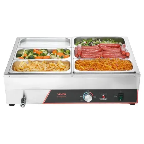 VEVOR kommerzieller Speisenwärmer mit 6 Behälter (1/3-Größe) & Netzkabel, 1500 W Buffetwärmer Edelstahl, Buffetbehälter Buffet-Wasserbad Speisenwärmstation für Restaurants Partys Buffets – Bild 10