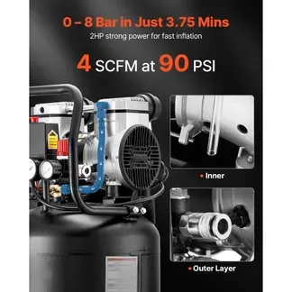 VEVOR Druckluft Kompressor 50 L, Luftkompressor 2 PS, 113 L/min bei 6,2 bar, Max. 8 bar Druck, Ölfreier Tank, Ideal für Autoreparaturen, Reifenbefüllung, Lackierarbeiten, Holzarbeiten & Nageln VEVOR Druckluft Kompressor 50 L, Luftkompressor 2 PS, 113 L/min bei 6,2 bar, Max. 8 bar Druck, Ölfreier Tank, Ideal für Autoreparaturen, Reifenbefüllung, Lackierarbeiten, Holzarbeiten & Nageln