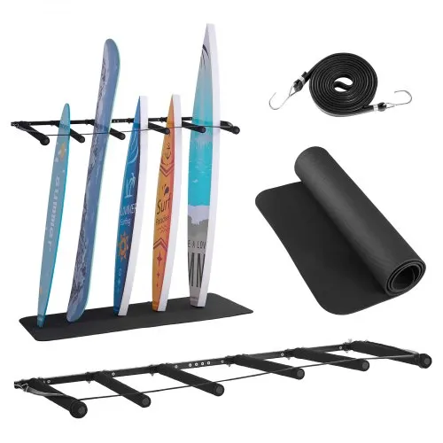 VEVOR Surfbrett-Wandhalterung (5 Ebenen) vertikales Surfbrett-Rack Aufhänger zur Aufbewahrung & Präsentation, verstellbarer Organizer für Kiteboards Shortboards Skier Snowboards Schwarz VEVOR Surfbrett-Wandhalterung (5 Ebenen) vertikales Surfbrett-Rack Aufhänger zur Aufbewahrung & Präsentation, verstellbarer Organizer für Kiteboards Shortboards Skier Snowboards Schwarz