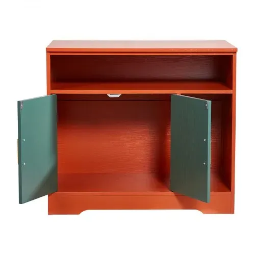 VEVOR Katzenschrank 792x430x710 mm, Katzenklo Schrank mit Regal & Stauraum, Katzenhaus aus Holz im modernen Stil für den Innenbereich, passend für die meisten Katzentoiletten, Rot & Grün – Bild 9