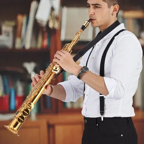 VEVOR Sopransaxophon, B-Dur, Messing-Saxophon-Anfängerset mit Tragetasche, Mundstück, Reinigungstuch, Stab, Handschuhen, Umhängeband, 23-Tasten-Sax-Set, für Anfänger & Schüler, Gold – Bild 7