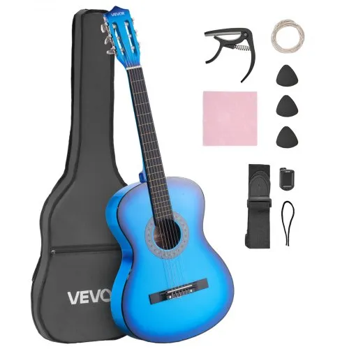 VEVOR Konzertgitarre, 960 mm, Holz-Klassikgitarren-Starter-Set für Anfänger, mit Nylonsaiten, Gigbag, Gurt, Stimmgerät, zusätzlichen Saiten, Plektren, Kapodaster, Linde, für Einsteiger, Blau VEVOR Konzertgitarre, 960 mm, Holz-Klassikgitarren-Starter-Set für Anfänger, mit Nylonsaiten, Gigbag, Gurt, Stimmgerät, zusätzlichen Saiten, Plektren, Kapodaster, Linde, für Einsteiger, Blau