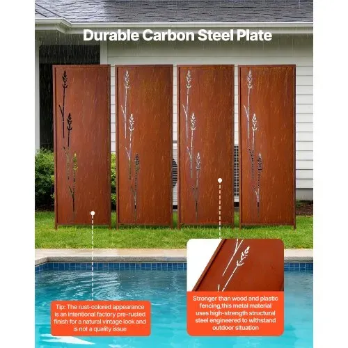 VEVOR Paravent 50x160 cm 4er-Pack, Raumteiler, Trennwand mit Erdspießen & Kohlenstoffstahlplatte, Sichtschutz, Raumtrenner, Dekorative Sichtschutzwand für Garten, Terrasse, Hof, Balkon – Bild 3