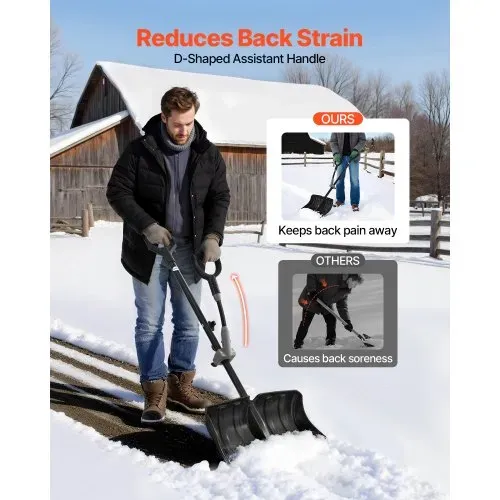 VEVOR Schneeschaufel, 455x320 mm Schneeräumer mit D-förmigen Griffen und Hilfsgriff, Schneeschippe, Schneeschüppe, leichtes Schneeräumwerkzeug für Garten, Auto, Camping im Freien – Bild 2