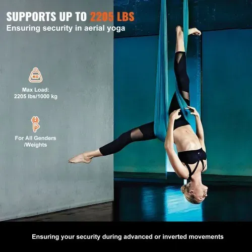 VEVOR Aerial Yoga Hängematte Set 8 x 2,8 m, Grün Aerial Yoga Swing Air Fliegen, Indoor Aerial Yoga Hammock Swing 1000 kg Max. Tragfähigkeit, inkl. Yoga-Socken & Stahlkarabiner & Alu-Drehgelenk – Bild 2