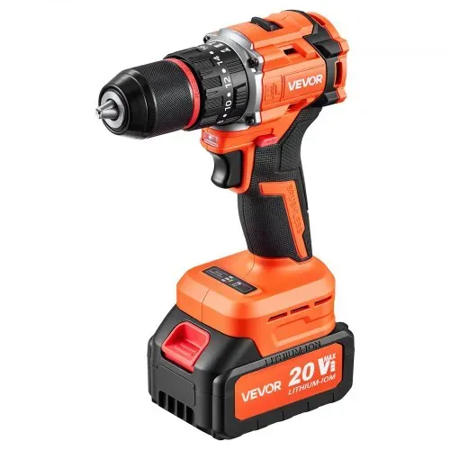 VEVOR Akku-Schlagbohrschrauber 20V 12,7mm 30.000IPM 500U/min/2.000 U/min, zum Bohren in Holz & Metall sowie zum Schrauben, 4000-mAh-Lithium-Ionen-Akku & Ladegerät, mit Ganzmetall-Bohrfutter, 65 Nm – Bild 10