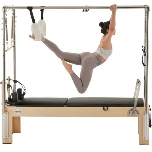 VEVOR Pilates Reformer Maschine aus Holz für Fitnessstudio zu Hause, Krafttrainingsgerät mit doppeltem Widerstand & Reformer-Box & Sprungbrett, für Fortgeschrittene und Anfänger, bis zu 181,44 kg – Bild 8