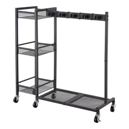 VEVOR Gartengeräte Ständer 851x300x865mm Gerätehalter Klemmsystem Schwarz, Aufbewahrungsregal für Garage Schuppen Garten, Organizer aus Stahl für Besen Mopp Rechen, mit 3 Ablagefächern Haken & Rollen – Bild 8