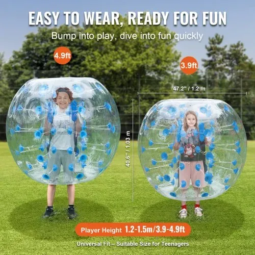 VEVOR Aufblasbarer Bump Ball Bumper Stoßball 1 Stk. 1,2 m x 1,03 m, Menschlicher Kollisionsball, PVC-Körperblasen-Bounce-Ball für Outdoor-Aktivitäten, Transparent + Blaue Punkte Aufblasbar Bumper Ball – Bild 2