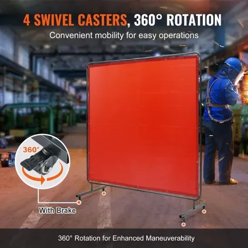 VEVOR Schweißvorhang 1,8 x 1,8 m Schweißschutzvorhang aus Flammhemmendem Vinyl Schweißschutzwand mit 4 Schwenkrädern und einem 6-stufigen UV-Schutz Schweißerdecke Schweißschutz Rot – Bild 2